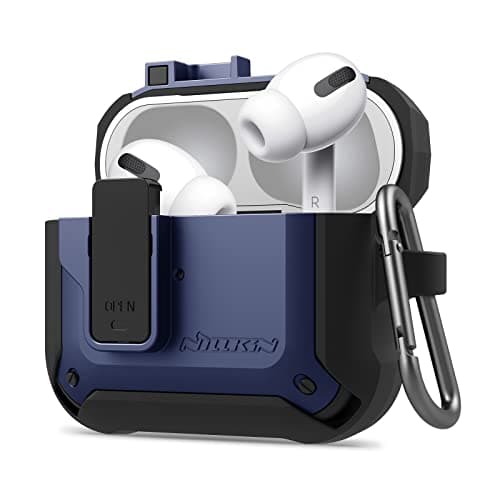 Image of Nillkin Case for Airpods pro, Pop - out Lid Rugged Hard-shell Portable Wireless Charging Case with Carabiner, Blue
