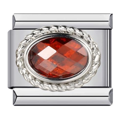 Image of Mon & Sons January Red Garnet Birthday Birth Stone Month Charm Silver Italian Link Stainless Steel Bracelet Charm Compatible With 9mm Bracelet