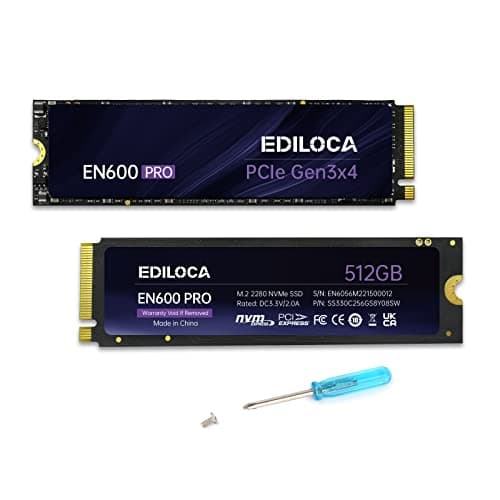 Image of Ediloca EN600 PRO 512GB SSD PCle 3.0x4, NVMe M.2 2280, 3D NAND TLC, 3000 MB/s Read, 1300 MB/s Write, SLC Cache, Internal Solid State Drive, Compatible with Desktop and Laptops