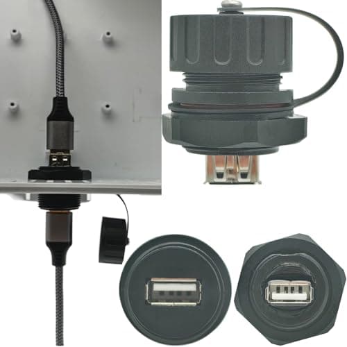 Image of CTRICALVER Waterproof USB Connector, Panel Mount Connector, 1 Pcs USB 2.0 Female Head to Female Head Industrial Connectors with Waterproof/Dust Cap