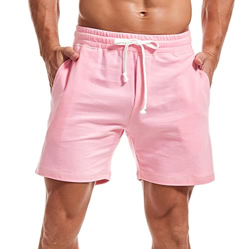 Image of Amy Coulee Mens Sweat Shorts 5.5 Inch Workout Drawstring Cotton Casual Shorts with Pockets (L, Pink)