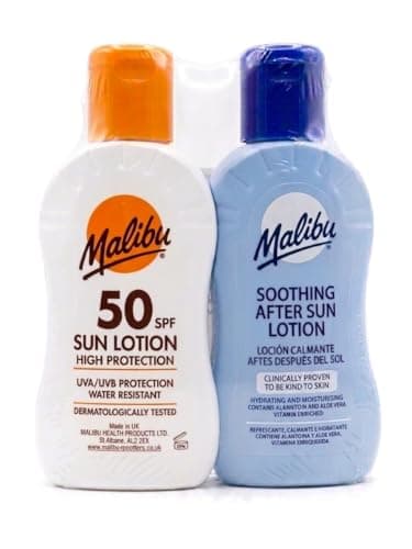 Image of Malibu SPF 50 Sun Lotion and Soothing After Sun Lotion Set, High Protection, UVA/UVB, Water Resistant, 2 x 100ml