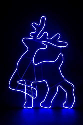 Image of Walking Reindeer Neon Effect Rope Light Silhouette Double Side 90 Blue LEDs Christmas Outdoor Home Wall Garden Holiday Festive Decorations