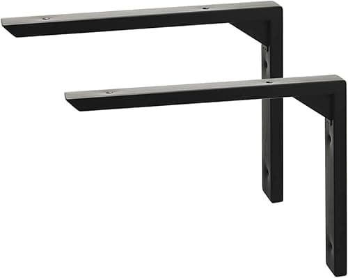 Image of Mooche 2PCS Heavy Duty Shelf Brackets 8 inch, Black Wall Brackets for Shelves, Stainless Steel Triangle Shelf Support with Screws for Living Room Bedroom Garage