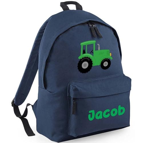 Image of Chicken Craft Personalised Kids Backpack with Name - Tractor - Navy School Bag - Small Rucksack