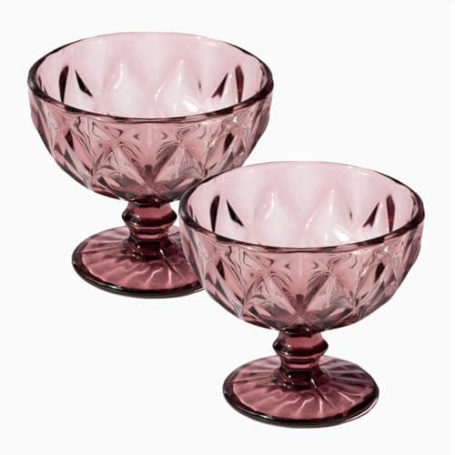 Image of Darthome Set of 2 Pink Gemstone Thick Glass Sundae Dishes Ice Cream Dessert Glasses Bowls