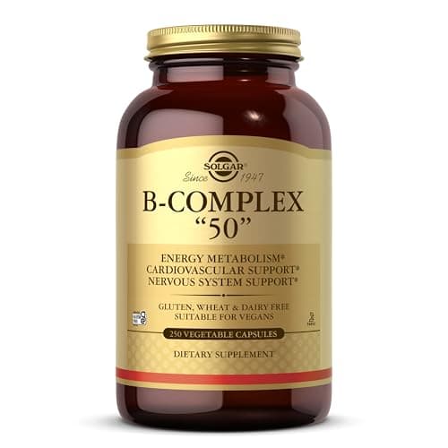 Image of Solgar Vitamin B-Complex 50'' Vegetable Capsules - Pack of 250 - High Potency - Reduces Fatigue for Mental Performance, Busy and Active Lifestyles With Thiamine, Riboflavin, Folic Acid - Vegan
