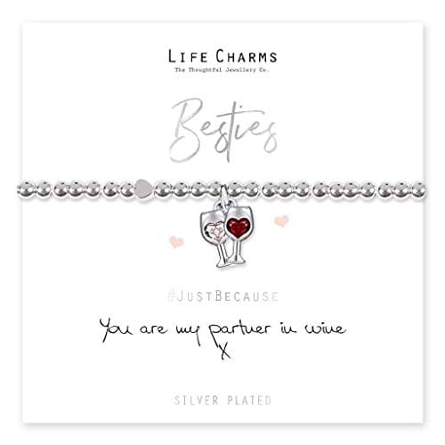 Image of Life Charms Silver Bracelet - 'Partners in Wine' - Gorgeous Wine Glass Charms on a Stretch Beaded Band