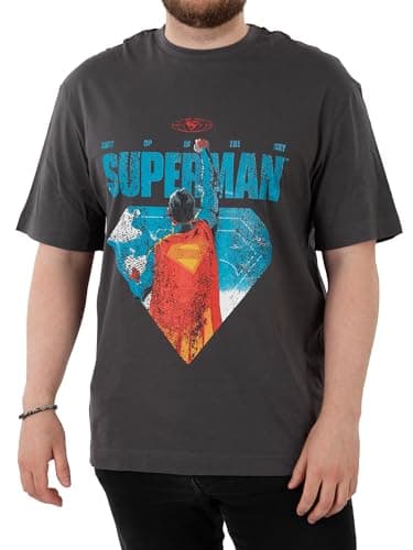 Image of DC Comics Superman T Shirt, Cotton Mens T Shirt for Summer, Super Man Mens T-Shirts, Grey Size Small
