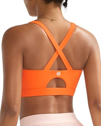 Image of RUNNING GIRL Sports Bra for Women High Support,Molded Cup Strappy Running Sports Bras with Sewn in Pads, Orange, L
