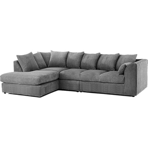 Image of 3&2 Seated Couches, 4-5 Seater L Shape Left & Right Hand Corner Sofa Grey, Comfortable 3+2 Settee Sofa Set, Durable and Elegant Love Seat and Arm Chair, Jumbo Cord Sofas for Living Room (LH 5 Seater)