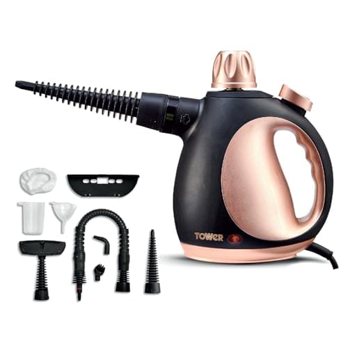Image of Tower THS10 Handheld Steam Cleaner with 9 Accessories, 250ml Water Tank, 3 Minute Heat-up, 1050W, Blush Gold, T134000BLG
