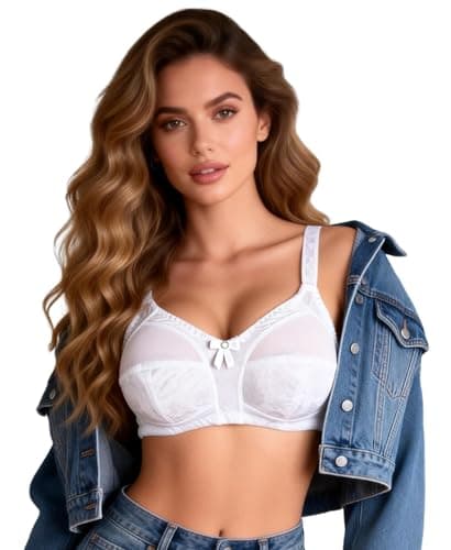 Image of ohyeahlady White Bras for Women Non Wired Soft Support Full Coverage Non Padded Minimiser Bralettes Seamless Tshirt Brassiere 42D