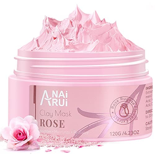 Image of ANAiRUi Rose Clay Mask, with Kaolin Pink Clay, Niacinamide, Collagen, Hyaluronic Acid, for Blackhead Remover, Pores Minimizers, Face Masks Beauty, Valentine's Day Gift, 120g