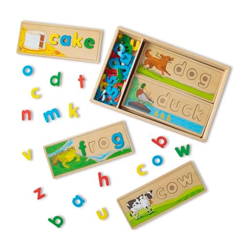 Image of Melissa & Doug See & Spell − Wooden Alphabet Letters with Flash Cards | Educational Word Puzzles for Children | Age 4–6
