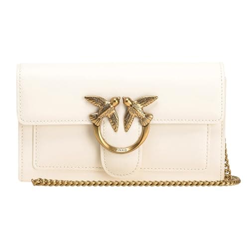 Image of Pinko LOVE ONE WALLET C VITELLO SETA, Women’s LOVE ONE WALLET C VITELLO SETA, Z14Q_BIANCO SETA-ANTIQUE GOLD,
