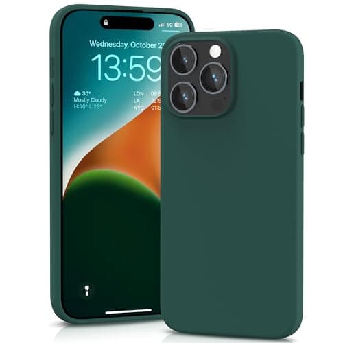 Image of YATWIN Silicone Case for iPhone 14 Pro, Soft-Touch, Shockproof, DustProof, Antiskid Full Body Armour Phone Cover for Apple iPhone 14 Pro - Dark Green