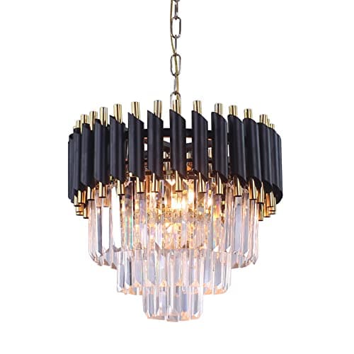 Image of FRIXCHUR Black & Gold Crystal Chandeliers Flush Mount Crystal Ceiling Light Fixture Round Chandeliers Pendant Light for Living Room Kitchen Island Bathroom Dining Table Hallway, E14 x 5 Lights