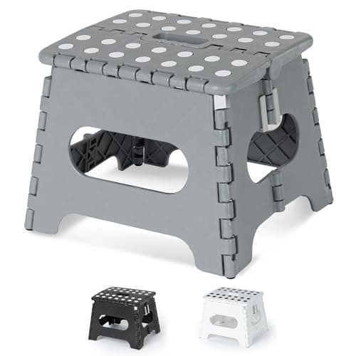 Image of LIVIVO 9" Folding Step Stool - Lightweight Foldable Step Stool for Adults and Kids, 150kg Capacity Folding Stool with Carry Handle for Easy Storage, Small Foldable Stool for Kitchen, Bathroom - Grey
