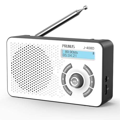 Image of PRUNUS J-408 DAB Radio Portable, DAB Plus Digital Radio with Bluetooth, 2000mAh Rechargeable Battery Powered FM Radio, Battery Radio, 40 Presets Stations, Dual Alarms Clock, Sleep Timer,Headphone Jack