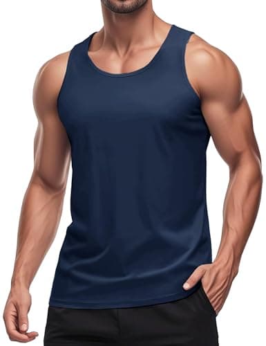 Image of MAGCOMSEN Men's Workout Tank Tops Sun Protection Sleeveless Dry Fit Bodybuilding Shirts Fitness Athletic Muscle Vest Navy