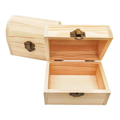 Image of Anktily 2 Pack Arched Wooden Boxes, 12 x 8 x 9 cm Unfinished Pine Wood Storage Chests with Lid - Rustic DIY Craft Organiser for Jewellery, Keepsakes & Home Decor