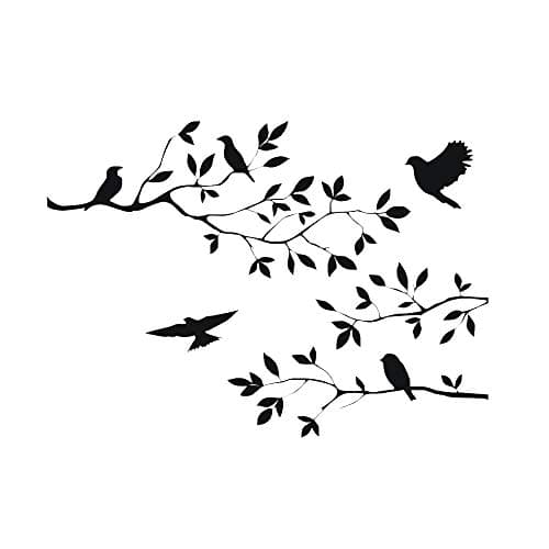 Image of CUNYA 60 x 35cm Black Tree Branches Wall Stickers Nursery Leaves, DIY Removable Vinyl Wall Art Wallpaper Decal Mural Home Decor for Living Room, Bedroom, and Farmhouse Decor (Birds)