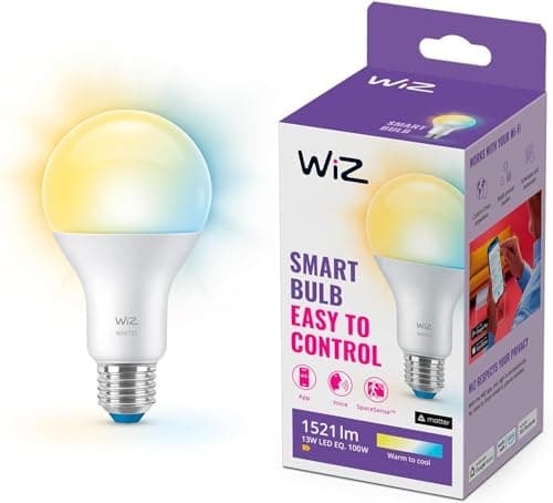 Image of WiZ Smart Bulb, E27 Cool to Warm White Light, Smart Dimming LED, Connected WiFi Works with Alexa, Google Assistant & HomeKit, App Control for Livingroom, Bedroom, Energy Monitoring