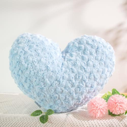 Image of Ailive Blue Heart Shaped Throw Pillow – 600g Faux Rabbit Fur + Plush 6D PP Cotton – 16"x14" Decorative Cushion