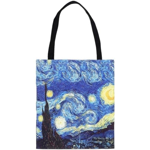 Image of Lipfer Oil Painting Van Gogh Canvas Tote Bag the Starry Night Large Women Casual Shoulder Bag Handbag Reusable Multipurpose Heavy Duty Shopping Grocery Cotton Bag for Outdoors