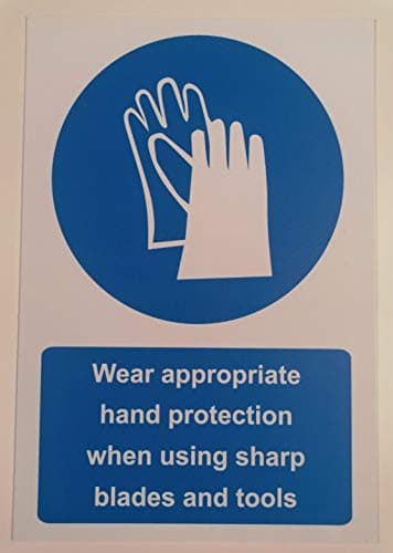 Image of Wear appropriate hand protection when using sharp blades and tools safety sign - 1.2mm Rigid plastic 200mm x 150mm