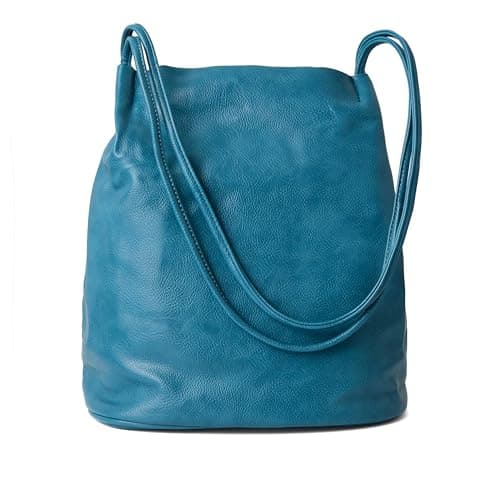 Image of Woodland Leathers Women's Medium Size Vegan Leather Hobo Bucket Tote Handbags For Women - Elegant Black Handbag With Long Straps, Stylishly Spacious Designer Elegance bags for women (Blue)