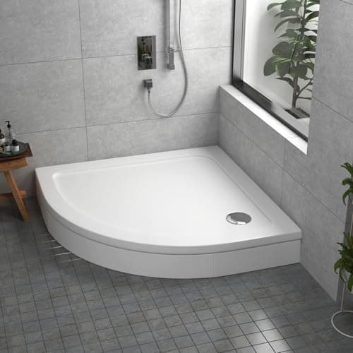 Image of Bathroom Quadrant 760 x 760mm Shower Tray with Riser Kit Plinth for Shower Enclosures Gloss White Slimline Stone Resin