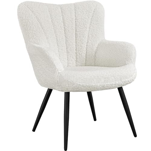 Image of Yaheetech Modern Tub Chair, Boucle Fabric Living Room Armchair, Side Vanity Chair with Curved High Back and Thick Soft Padded Seat for Bedroom Makeup Reading Nook, Ivory