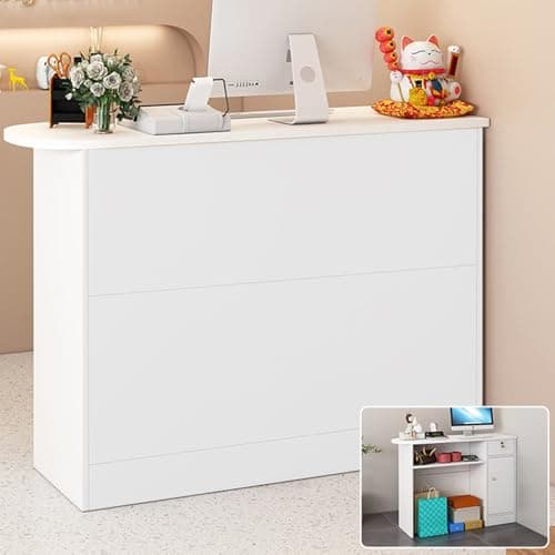 Image of Modern Reception Desk with Lockable Drawers for Retail Lobbies and Salons White Color