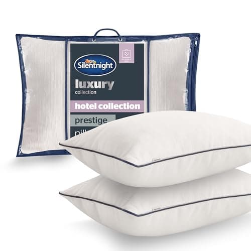 Image of Silentnight Hotel Collection Prestige Pillow - Deeply Filled with Down-Like Ball Fibres - Luxurious Sink-In Bounceback - Brushed Twill Cover - Synthetic Down Alternative Pillow, 2 Pack