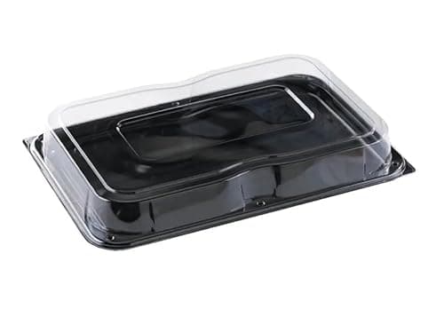 Image of Sunrise Packaging 5 x Large Reusable Black Sandwich Platters with Clear Lids Rectangular Catering Buffet Party Serving Trays Recyclable Cakes Sandwich Display (Large Size 450mm x 310mm x 75mm)