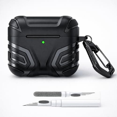 Image of Mizi [Design Patent] Rugged Case for Air Pods 4th Generation/Air Pods 4 with Active Noise Cancellation (ANC) (2024) with Cleaner Kit, Full Body Shockproof Hard Protection Design - Black