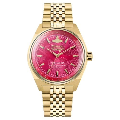 Image of Vivienne Westwood Lady Sydenham Ladies Quartz Watch with Rhod Red Dial & Gold Stainless Steel Bracelet
