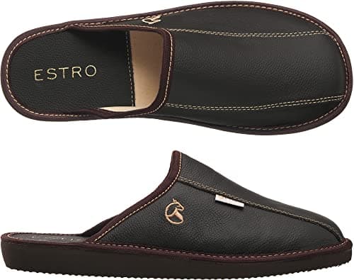 Image of ESTRO Mens Slippers Men House Shoes Leather Home Mule Men's Slipper Memory Sole Frost (10 UK, Cocoa)
