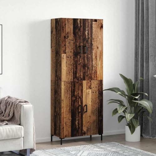 Image of SooIarix Highboard Wall Mounted Reclaimed Wood Material 69.5 x 34 x 180 cm with Shelves and Double Doors Chest of Drawers Sideboard Cabinet for Living Room and Dining Area Practical Storage Solution