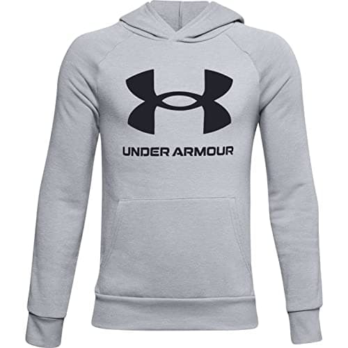 Image of Under Armour Kids Rival Fleece Hoodie Junior Boys Grey/Black 11-12 Years (L)