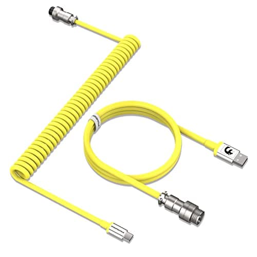 Image of MAMBASNAKE C01 Coiled Keyboard Cable, Pro Custom USB-C Aviator Cable, Type-C to USB-A HyperSpeed Line with 8KHz Return Rate with Metal Aviation Connector for PC Gaming Keyboard-Yellow