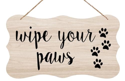Image of Wooden Sign Wipe Your Paws Paw Print Greeting Door Decor Sign, Funny Home Signs Decor, Hanging Wood Sign Home Decorative, Rustic Farmhouse Welcome Wood Sign Decor Wall Art 12X6 In