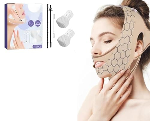 Image of V Line Face Lifting Chin Mask Face Bands Chin Strap for Sleeping Color Double Chin Reducer Jaw Strap for Sleeping 20g Suitable for Female Jaw Exerciser 40 Lifting Patches