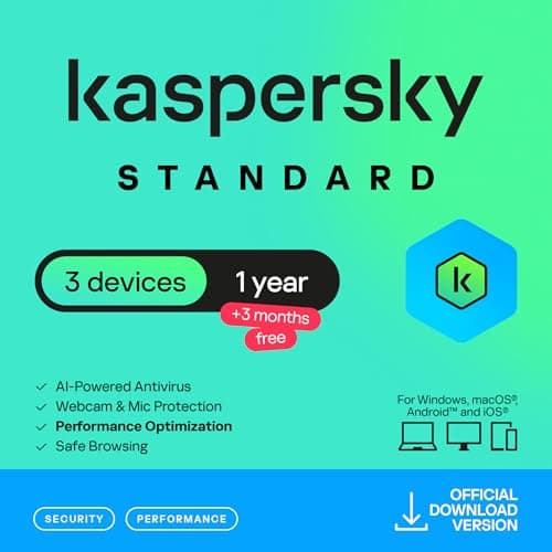 Image of Kaspersky Standard Anti-Virus 2026 | 3 Device | 1 Year +3 Months Free | AI Powered Anti-Virus | Safe Browsing | Anti-Phishing | Game Mode | Performance Optimization | PC/Mac/Mobile