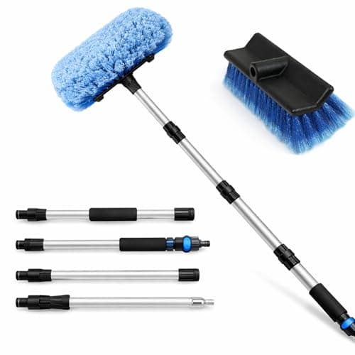 Image of Greenfields Telescopic Car Wash Brush 65" Extendable Water Fed Cleaning Brush with Soft Bristles and Aluminum Handle for Cars RV Trucks Boats Windows Solar Panels Outdoor Use