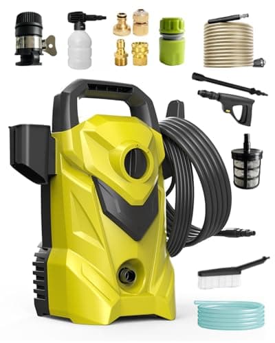 Image of Pressure Washer, 1800W 135Bar Electric Power Washer, 420L/H Jet Washer with 10M High Pressure Hose, Long & Short Sprink, Auto Stop, Foam Cannon, Quick Connect System, Car, Patio, Driveway & Garden