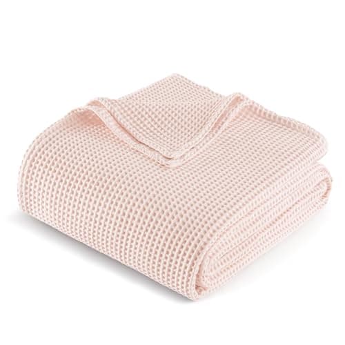 Image of Exclusivo Mezcla 100% Cotton Muslin Gauze Waffle Weave Throw Blanket, Soft Lightweight and Breathable Knit Blanket for Couch, Sofa, Office, All Season, 127x178 CM, Pink