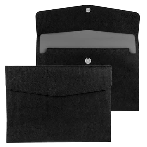 Image of COMNICO Document File Folder, 1Pcs PU Leather A4 Envelope Folder Expanding File Organizer Waterproof Portfolio Black Storage Case with Invisible Magnetic Closure
